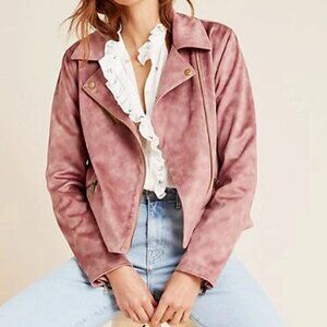 Anthropologie Moto Jacket Womens Pink Crop Micro Suede Leather Tie Dye